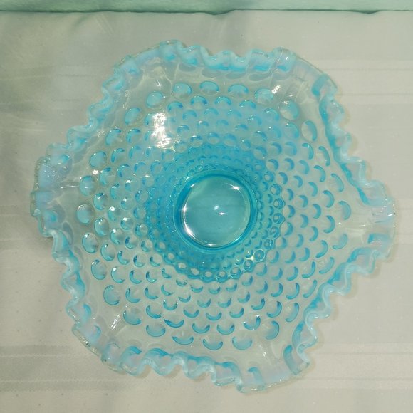 Vintage Fenton Hobnail Blue Opalescent Ruffle Top Dish - Picture 4 of 5
